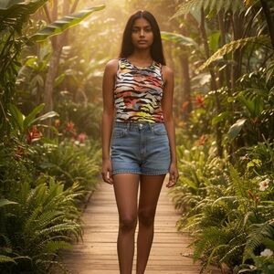 Ed Hardy Multicolor Tiger Print Racerback Cropped Tank Top NWT Size Medium